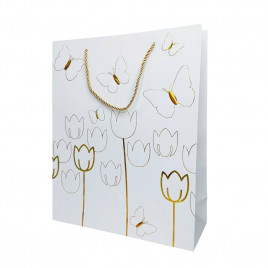 Пакет ЛЮКС Тюльпаны с золотым тиснением размер 26*32*12см