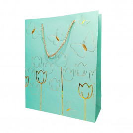 Пакет ЛЮКС Тюльпаны с золотым тиснением размер 26*32*12см