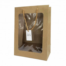 Пакет крафт с веревочной ручкой с окном размер 25*35*15см