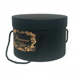 Коробка круг FOREVER черная тиснение с ручками