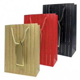 Пакет ЛЮКС однотонный с золотой полоской размер 14*20*7см