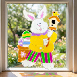 Украшение наклейка для окна Кролик со скворечником размер 18*29см