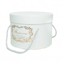 Коробка круг FOREVER белая тиснение с ручками размер 25*15см