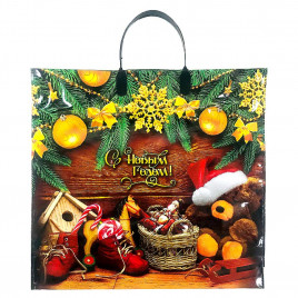 Пакет с пластмассовыми ручками Мишка в шапке размер 36*40см 10шт