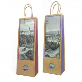 Пакет бумажный крафт под бутылку Город с крученой ручкой размер 12*8*33см