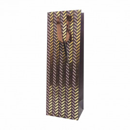 Пакет под бутылку ЛЮКС Зигзаг с золотым тиснением размер 11*38*11см
