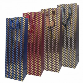 Пакет под бутылку ЛЮКС Зигзаг с золотым тиснением размер 11*38*11см