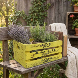 Ящик декоративный LIVE LAUGH желтый размер 40*31*22см