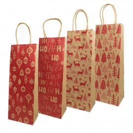 Пакет крафт НГ под бутылку с круч. ручкой размер 12*35*9см