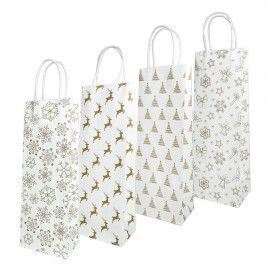 Пакет НГ под бутылку белый с круч. ручкой размер 12*35*9см