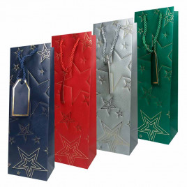 Пакет под бутылку ЛЮКС Звезды золотые размер 12*36*10см