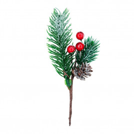 Ветка НГ с заснеженными ягодами и шишкой Н-13см