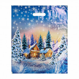 Пакет с вырубной ручкой Снежный лес 40*47см 45мкм 50шт